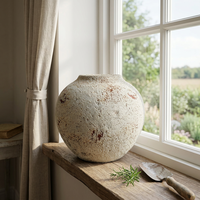 Vase rond en grès artisanal Wabi Sabi 29,5x29,5x28 cm, vase en céramique moucheté vieilli pour la décoration de la maison de style farmhouse, salon