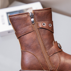 Botas Vaqueras de Otoño para Niñas con Botones Metálicos, de Cuero PU, Punta Redonda, Cierre de Cremallera, Zapatos Cortos para Niños, Botas de Moda Infantiles - Product Image 5