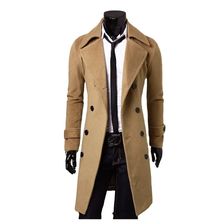 High Quality Slim Fit Solid Color Fashion Brand Autumn Jacket Long Trench Coat Men M-4Xl Men Coat Double Breasted Jacket