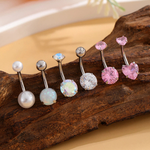 Lot de 6 Piercings de Nombril pour Femme, Bijoux en Cristal et Strass, Hypoallergéniques, Argent, Cadeau de Fiançailles et de Mariage - Product Image 1