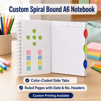 Carnet de notes A6 personnalisé avec reliure spirale double boucle, couverture découpée avec fenêtre, onglets d'indexation colorés – Cadeau promotionnel pour le bureau et l'école