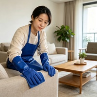 Gants de protection réutilisables en PVC bleu de 27 cm avec surface micro-sableuse et flocage en coton pour les tâches de nettoyage général