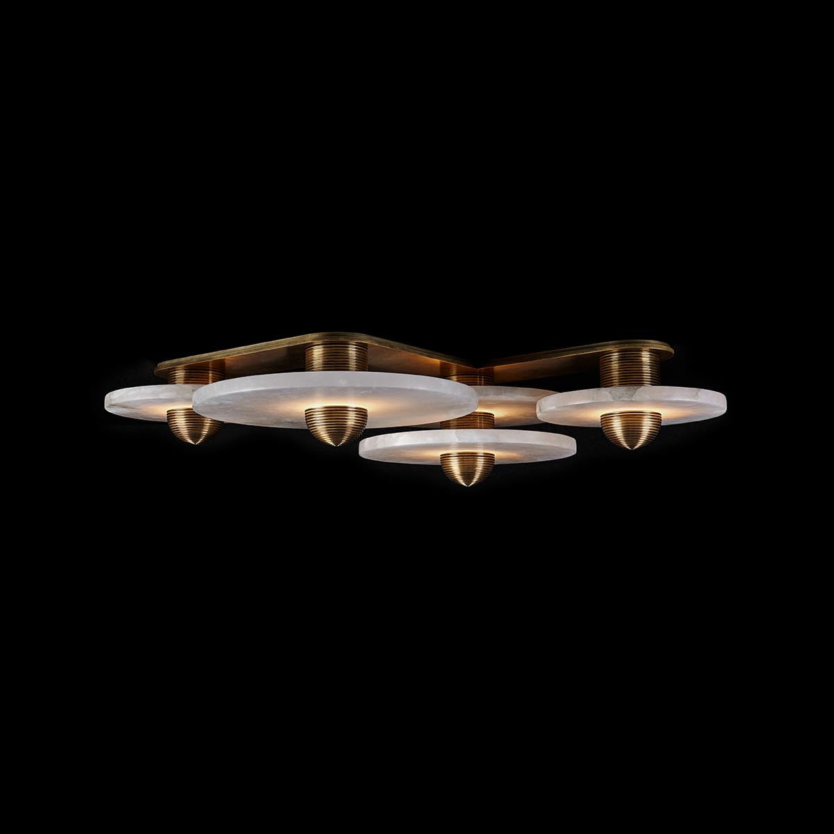 Modern 5-Light Alabaster Disk Flush Mount Ceiling Light Antique Bronze Metal Fixture for Living Room Bedroom