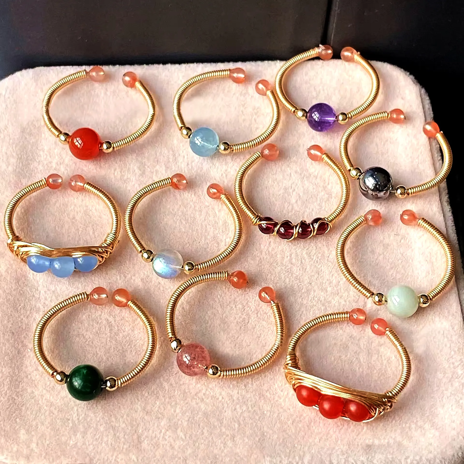 Nieuwe 14K Roestvrij Staal Amethist Rode Agaat Vrouwen Ringen Granaat Jadeiet Opening Verstelbare Ringen Mode Sieraden Ring Voor Feest