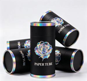 Caja de Perfume de Lujo en Tubo de Papel Negro con Diseño de Rosa Láser, Empaque Cilíndrico Redondo Personalizado para Fragancias y Cosméticos Premium - Product Image 2