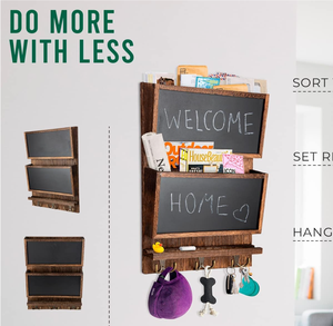 Organisateur mural décoratif pour journaux et courrier, porte-clés et courrier décoratif avec surface tableau noir et crochets pour clés - Product Image 3