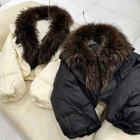 Veste courte en duvet à col en fourrure de renard, coupe ample pour femme, duvet de canard blanc, manteau d'hiver