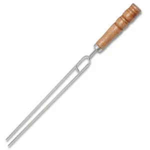 Pinchos dobles de 16,5 pulgadas, accesorios para barbacoa, pinchos, mango de madera de acero inoxidable, pincho para barbacoa