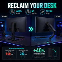Support de moniteur ergonomique à mouvement complet avec ressort à gaz USB RGB LED, rotation à 360°, robuste, pour moniteur de 17 à 32 pouces