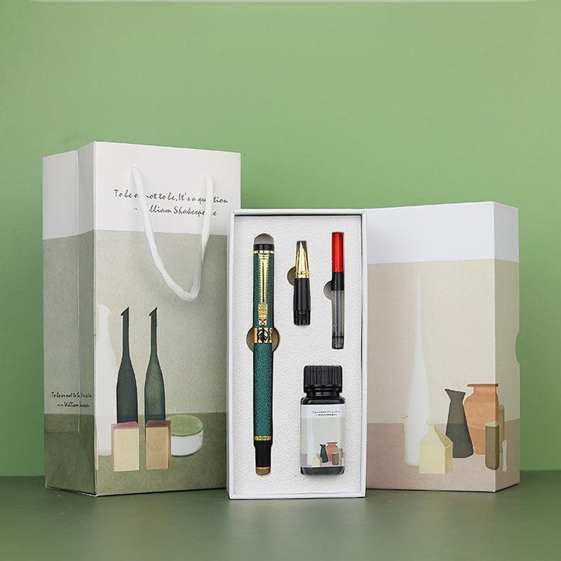 Stylo plume vert + accessoires plume dissimulée
