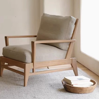 Moderner Massivholz-Sessel mit Lattenrücken, Leinenpolsterung, Wabi-Sabi-Design für Wohnzimmer, Villa, Hotel-Lounge