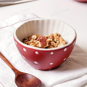 Juego de platos de cerámica de setas de lunares rojos y blancos vibrantes con cuchara Juego de vajilla de cuencos y platos para uso de comidas - Product Image 4