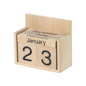 Customized Designs Home Decoration Natural Tung Wood Desk Calendar Simple Desktop Wooden Calendar Stand