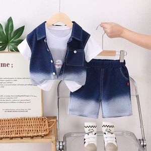 Completo Estivo per Ragazzi 2025, Casual e Trendy in Denim Tinta Unita, Maniche Corte, Design con <span class=keywords><strong>Cartoni</strong></span> <span class=keywords><strong>Animati</strong></span> - Product Image 3