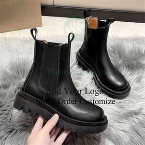 Bottines Chelsea en cuir pour femme, style anglais, plateforme mi-haute, bottines à la cheville pour femme - Product Image 2