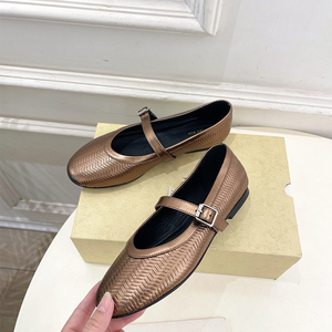 <span class=keywords><strong>Ballerine</strong></span> Mary Jane in Maglia <span class=keywords><strong>con</strong></span> Suola Piatta in Vera Pelle, Punta Tonda, Doppia Cinghia <span class=keywords><strong>con</strong></span> Chiusura a Fibbia, per Primavera Estate - Product Image 1