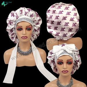 Custom logo Double Layer <strong>Bonnet</strong> With Edge Control Wrap Tie extra Large Soft Silk Bling <strong>Bonnet</strong> - Product Image 6