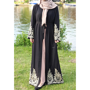Custom Made Abayas <strong>Black</strong> Navy <strong>Abaya</strong> With Stunning Gold Embroidery Lace Occasion Islamic Clothing Dubai Islamic Open <strong>Abaya</strong> - Product Image 4