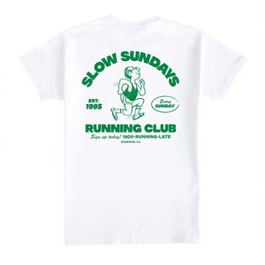 T-shirt Slow Sundays Running Club bianca con stampa verde unisex taglia grande per adulti - Product Image 2
