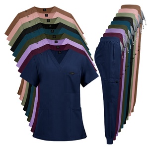 Spandex suôn sẻ ngày hè hiện đại màu sắc mới phụ nữ và nam giới y tá đặt Jogger chống nhăn phẫu thuật đồng phục điều dưỡng chà Bộ - Product Image 4