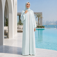 Abaya en tricot vert menthe sur mesure, ouverte sur le devant, à manches longues, robe kaftan musulmane, vêtements modestes du Moyen-Orient, fabrication OEM directe d'usine