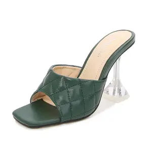 Sh10270a Groene Kleur Dames Schoeisel Foto 'S Clear Hak Vrouwen Hoge Hakken Sandalen