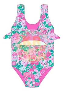 Wholesale Custom Cute Print Swimwear Kids Beachwear Clothes Little Girl Sleeveless Off-shoulder Swimsuit Set