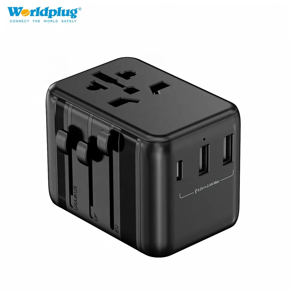 Adaptateur de chargeur de voyage international Worldplug CE/FCC Adaptateurs de voyage universels mondiaux avec 2 usb et type c