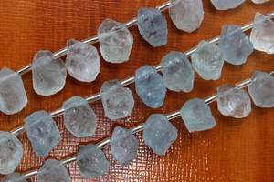 Striking 1 Strand Natural Aquamarine Gemstone Uneven Shape <b>Top</b> Side Drill Rough March Birthstone <b>Blue</b> Color - Product Image 3