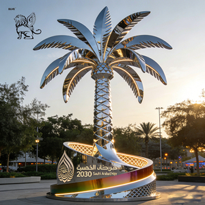 Statue emblématique <span class=keywords><strong>de</strong></span> l'Expo mondiale d'Arabie Saoudite 2030, grande sculpture en acier inoxydable miroir en forme <span class=keywords><strong>de</strong></span> palmier - Product Image 1