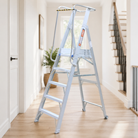 Échelle plateforme en aluminium robuste, pliable, avec main courante, marches antidérapantes, 5 marches, capacité 150 kg, pour salle de bain et extérieur