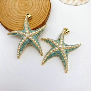 Musim panas gaya baru Pave permata mutiara manik-manik biru bintang laut desain liontin untuk membuat kalung berlapis emas kuningan perhiasan untuk wanita pria - Product Image 3