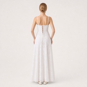 Abito Lungo Estivo da Donna Bianco Ricamato con Corsetto, Spalline Sottili e Allacciatura Posteriore - Produttore - Product Image 2
