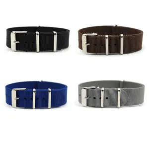 304 Stainless Steel Buckle 3 Rings Wrist Bands Nylon Watchband 18mm 20mm 22mm Solid color Watch Strap