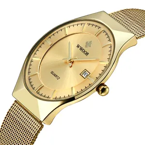 WWOOR 8016 orologi da uomo al quarzo orologio da polso Casual da lavoro sottile Relogio Masculino calendario minimalista fabbrica lega d'oro rotonda 9mm