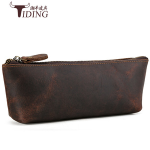Estuche para lápices de cuero genuino Tiding, capa superior de piel de vaca, bolsa de papelería sencilla para uso escolar y de oficina - Product Image 2