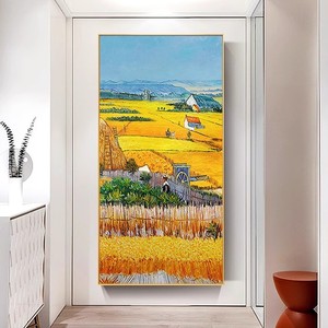 Peinture à l'huile peinte à la main, scène de récolte de Van Gogh, cadre métallique, effet visuel 3D, art mural pour entrée, couloir, style moderne minimaliste - Product Image 3