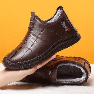 Zapatos de Hombre, Botas de Invierno de Cuero, Nuevas, Transfronterizas, Forradas de Felpa, Gruesas, Cálidas, para Hombres de Mediana Edad y Mayores, Antideslizantes, Sin Cordones - Product Image 1