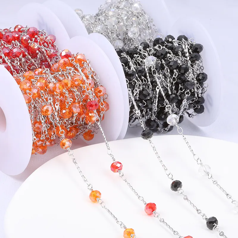 Perle di cristallo fatte a mano e catena in acciaio inox in sei colori fai da te creazione di gioielli componenti & risultati