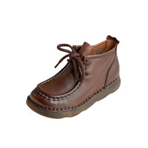 Bottines à talon plat, automne-hiver, neuves, faites à la main, en cuir véritable, style ethnique, rétro, fermeture éclair latérale, bottines plates - Product Image 5