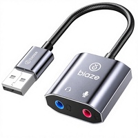 Adaptador de Audio Estéreo USB 3.5mm Biaze Y65, Tarjeta de Sonido Externa, Compatible con Auriculares y Micrófono TRS, Sonido Perfecto para Windows, MAC, Linux