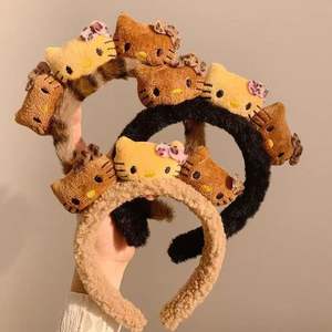 Nouveau bandeau en peluche léopard avec oreilles de chat de style européen et américain, mignon, pour femmes, en acétate, pour se laver le visage, le maquillage, bandeau pour enfants, nœud pour cheveux - Product Image 4