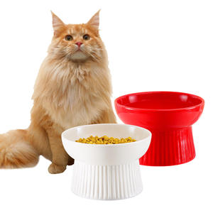 Comedero elevado para gatos Deyuan Ceramic Pet Bowl DW702Y-5.5 en blanco y rojo. - Product Image 4