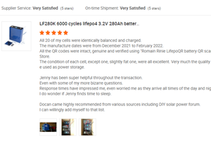 เซลล์แบตเตอรี่ลิเธียมไอออนพลังงานแสงอาทิตย์6000รอบ Lifepo4 3.2V LF280K แบตเตอรี่280Ah - Product Image 2
