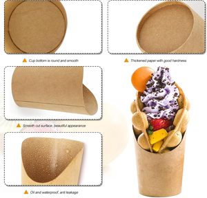 Conos y Cajas Desechables de Papel Kraft para Papas Fritas con Relieve, Recubrimiento UV, Forma Triangular, Logotipo Personalizado para Comida, Venta al por Mayor - Product Image 4