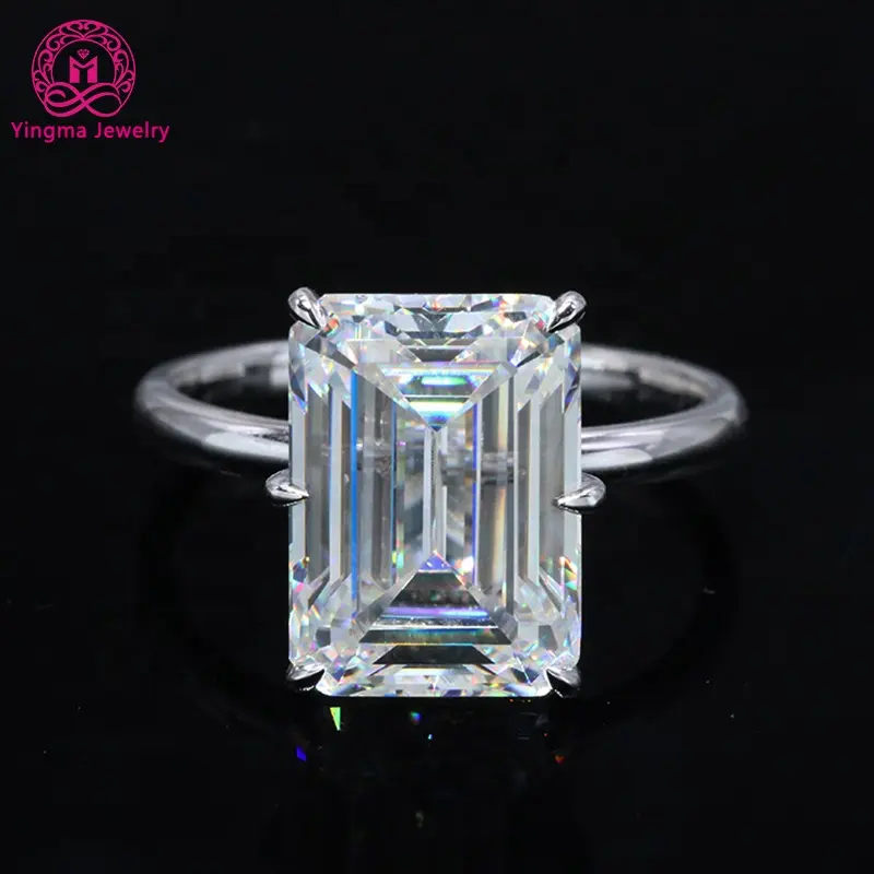 Büyük boy 10x14mm zümrüt kesim 10 karat D VVS 14K Moissanite nişan yüzüğü beyaz altın yüzük