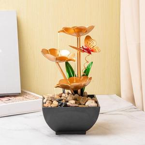 Tabletop Water Fountain Gold Flower Butterfly Decor Square <b>Vase</b> Office Desk Decoration Lighted Feature Gift - Product Image 2