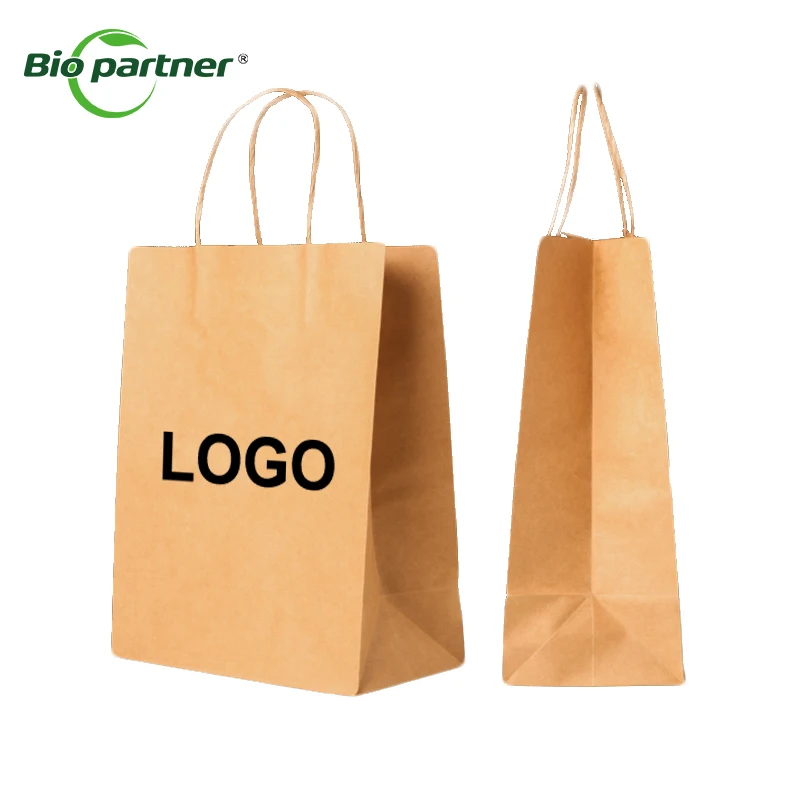 Custom Printed Bolsa De Papel Brown Kraft Paper Craft Bags Shopping Coffee Carry Paper Bag Packaging Your Own Logo With Handle