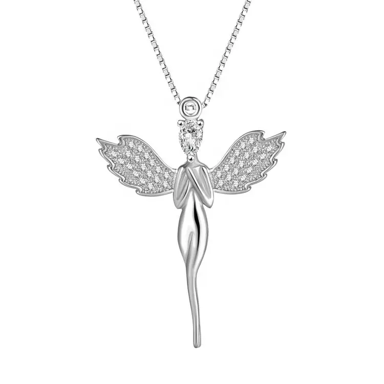 Yeni tasarım 925 ayar gümüş iç zirkon melek kanatları kolye kadınlar takı için