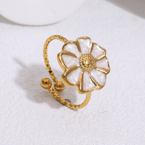 ZGBROTHERS JR1043 Vintage Oil Drop 18k Gold Plated Stainless Steel Flower <b>Ring</b> for Women Jewelry Wholesale - Product Image 4